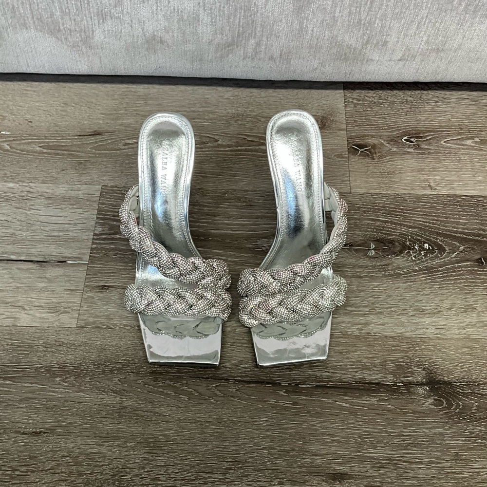 Silver Braided Strap Women's Heels